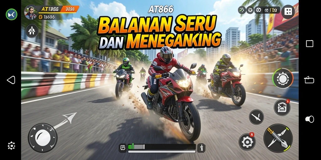 Gameplay seru balapan motor di AT866 dengan trek yang menantang.