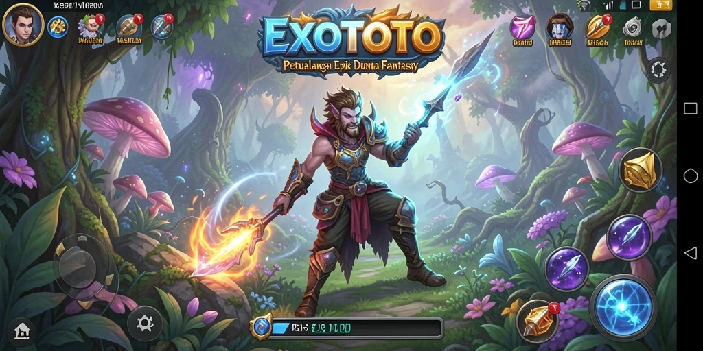 Tangkapan layar utama EXOTOTO menunjukkan aksi pertempuran yang seru.