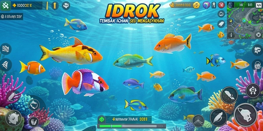 Screenshot gameplay IDROK yang menampilkan aksi seru Tembak Ikan.