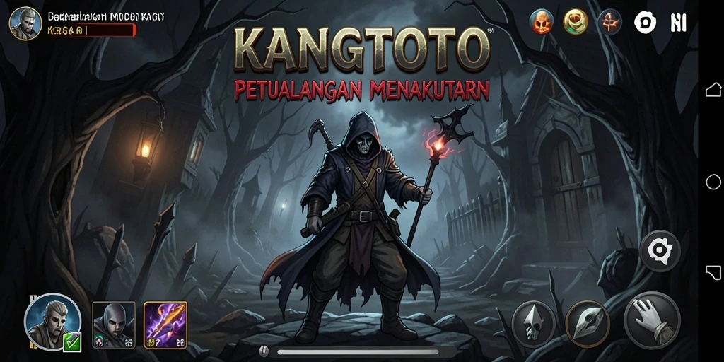 Screenshot gameplay KANGTOTO menampilkan suasana horor yang mencekam.