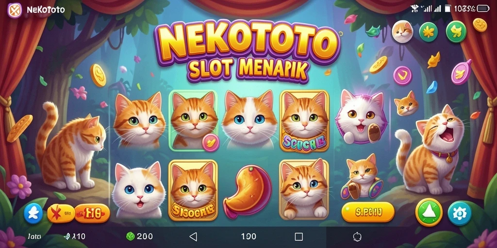 Screenshot gameplay <strong>NEKOTOTO</strong> menampilkan kucing lucu di layar permainan Slot.