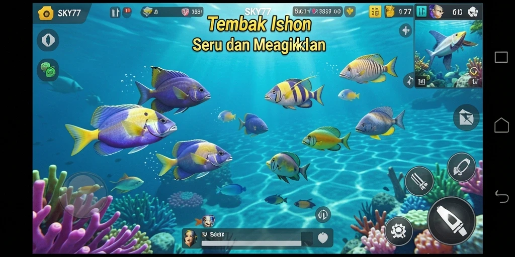 Tampilan gameplay menembak ikan yang seru dan penuh warna.