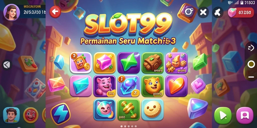 Tampilan gameplay SLOT99 yang menarik saat mencocokkan simbol Match-3.