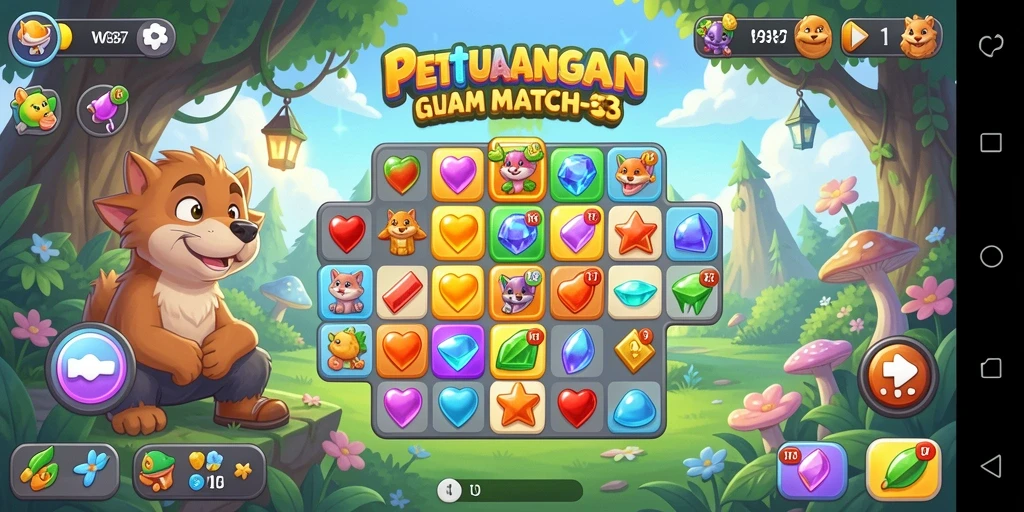 Screenshot gameplay WG87 menunjukkan keseruan mencocokkan item dalam level Match-3.
